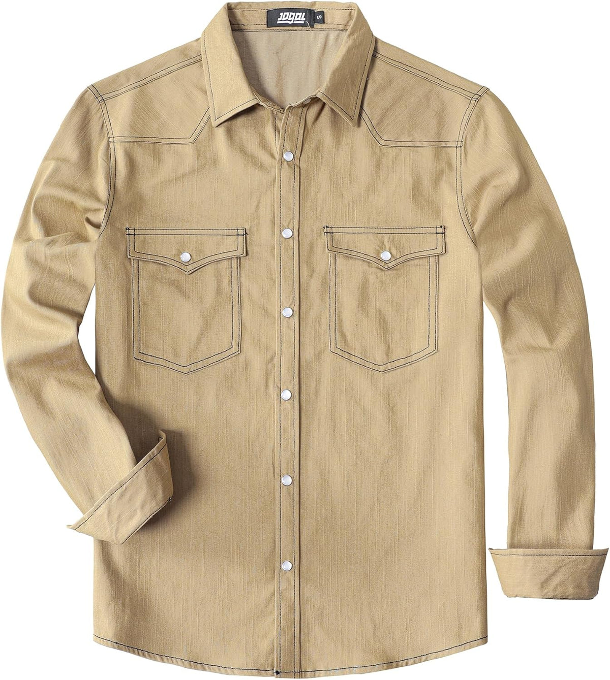 JOGAL A579 Men's Western Denim Long-Sleeve Pearl-Snap Shirt - Khaki - front