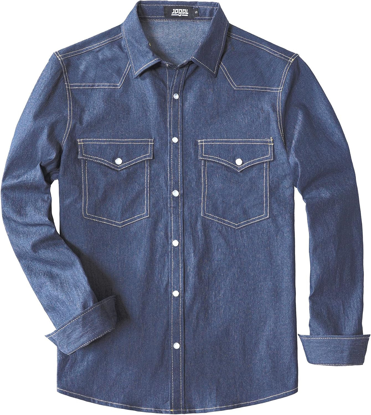 JOGAL A579 Men's Western Denim Long-Sleeve Pearl-Snap Shirt - Navy - front