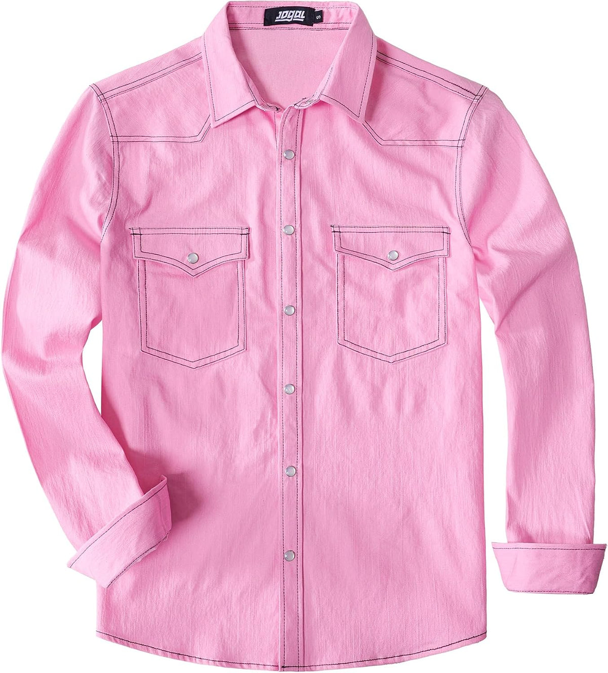 JOGAL A579 Men's Western Denim Long-Sleeve Pearl-Snap Shirt - Pink - front
