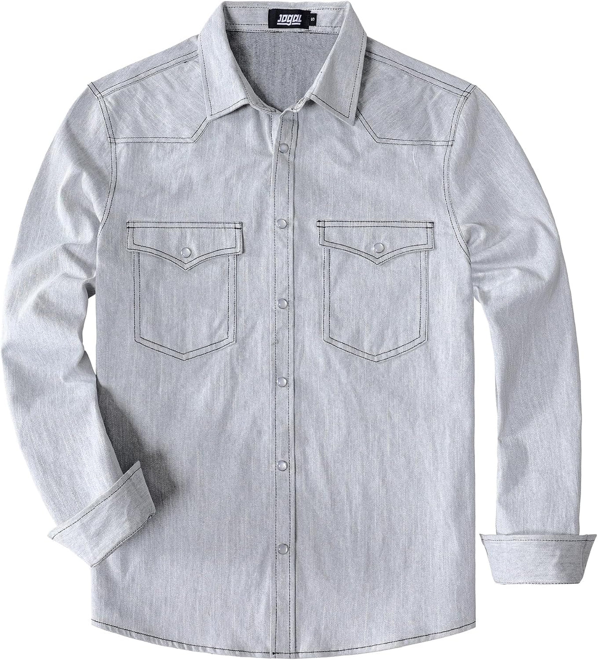 JOGAL A579 Men's Western Denim Long-Sleeve Pearl-Snap Shirt - White Denim - front