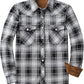 JOGAL A598 men's 6 oz Flannel Plaid Western Pearl Snap Shirt in Black Grey, front view