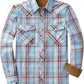 JOGAL A598 men's 6 oz Flannel Plaid Western Pearl Snap Shirt in Blue Gray, front view