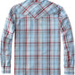 JOGAL A598 men's 6 oz Flannel Plaid Western Pearl Snap Shirt in Blue Gray, back view