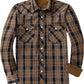 JOGAL A598 men's 6 oz Flannel Plaid Western Pearl Snap Shirt in Deep Khaki, front view