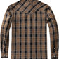 JOGAL A598 men's 6 oz Flannel Plaid Western Pearl Snap Shirt in Deep Khaki, back view