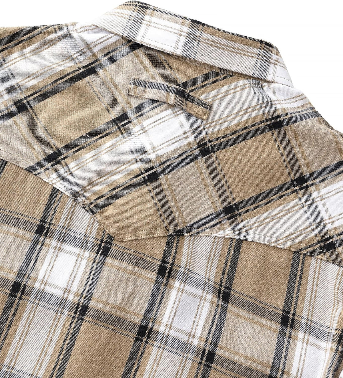 JOGAL A598 men's 6 oz Flannel Plaid Western Pearl Snap Shirt, detail view
