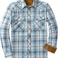 JOGAL A598 men's 6 oz Flannel Plaid Western Pearl Snap Shirt in Gray Blue, front view