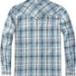 JOGAL A598 men's 6 oz Flannel Plaid Western Pearl Snap Shirt in Gray Blue, back view