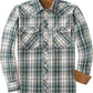 JOGAL A598 men's 6 oz Flannel Plaid Western Pearl Snap Shirt in Green Beige, front view