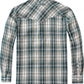 JOGAL A598 men's 6 oz Flannel Plaid Western Pearl Snap Shirt in Green Beige, back view