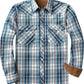 JOGAL A598 men's 6 oz Flannel Plaid Western Pearl Snap Shirt in Navy Beige, front view