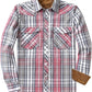 JOGAL A598 men's 6 oz Flannel Plaid Western Pearl Snap Shirt in Pink Grey, front view