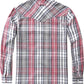 JOGAL A598 men's 6 oz Flannel Plaid Western Pearl Snap Shirt in Pink Grey, back view