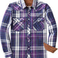 JOGAL A598 men's 6 oz Flannel Plaid Western Pearl Snap Shirt in Purple, front view