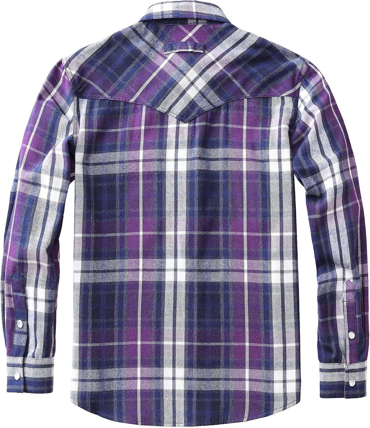 JOGAL A598 men's 6 oz Flannel Plaid Western Pearl Snap Shirt in Purple, back view