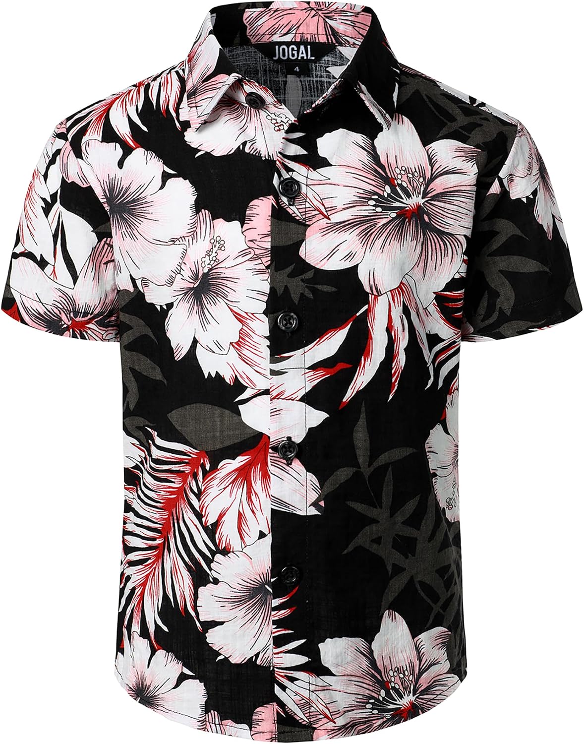 JOGAL C100 boys floral Hawaiian shirt in Black Pink - front