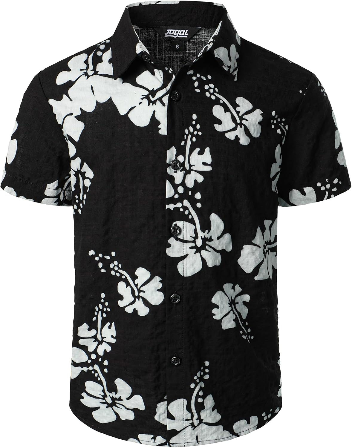 JOGAL C100 boys floral Hawaiian shirt in Black White - front