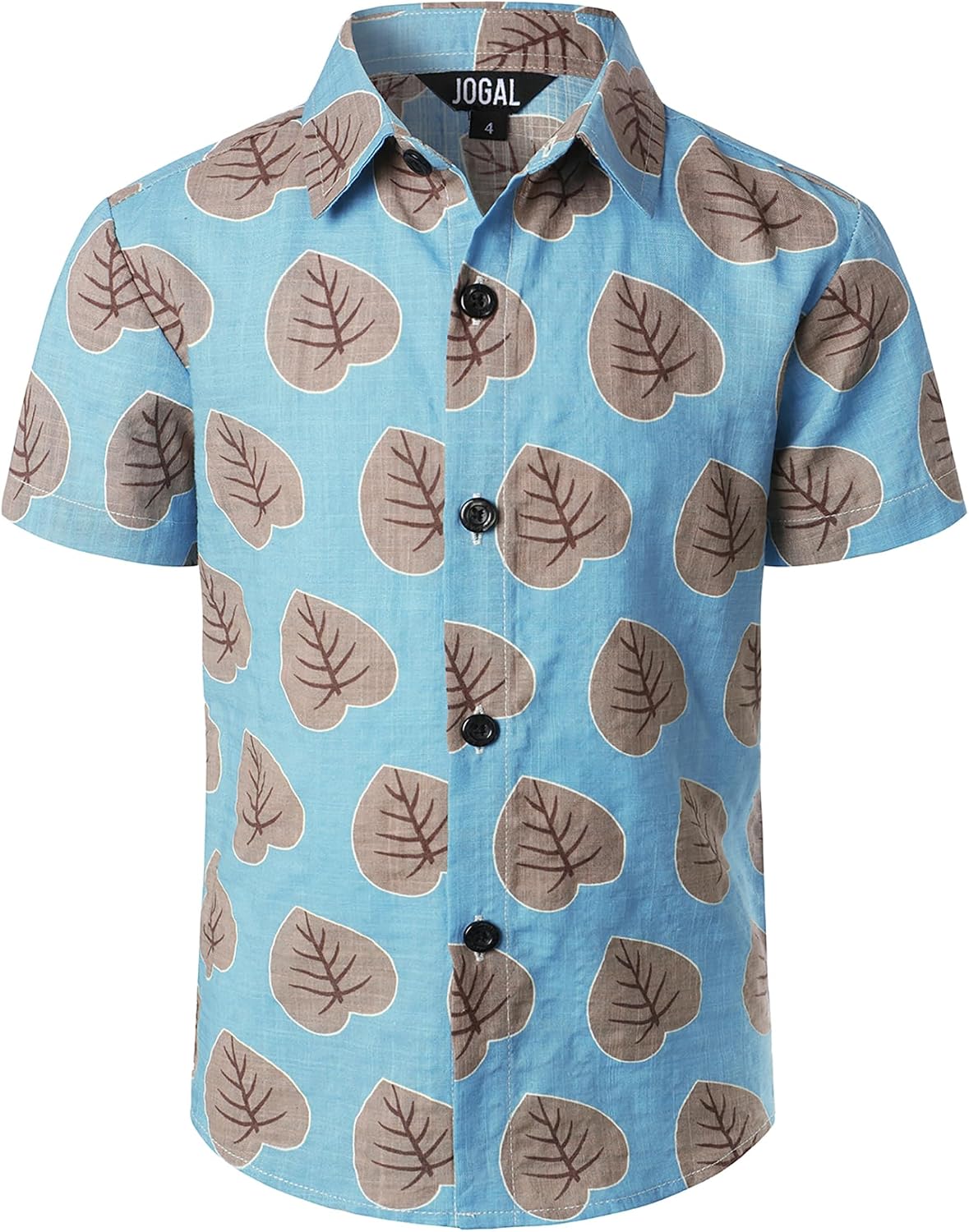 JOGAL C100 boys floral Hawaiian shirt in Blue Brown - front