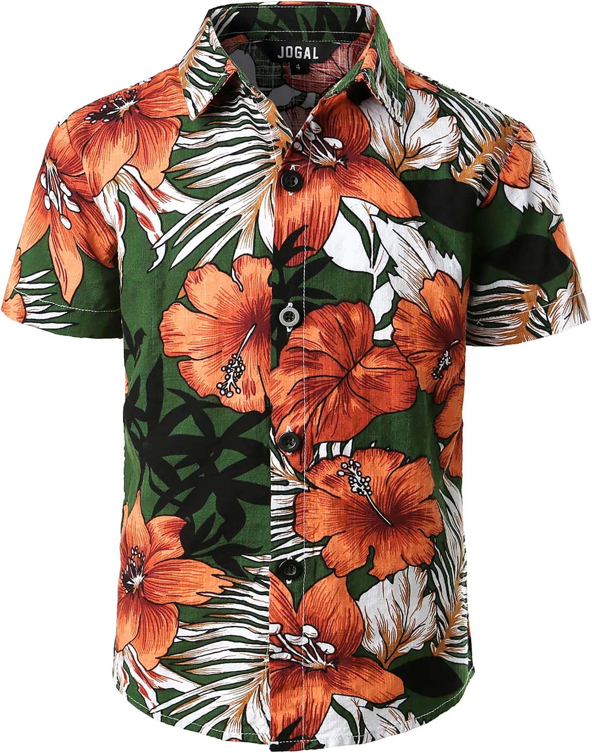 JOGAL C100 boys floral Hawaiian shirt in Green - front