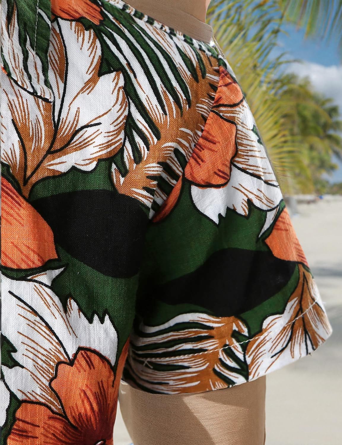 JOGAL C100 boys floral Hawaiian shirt detail