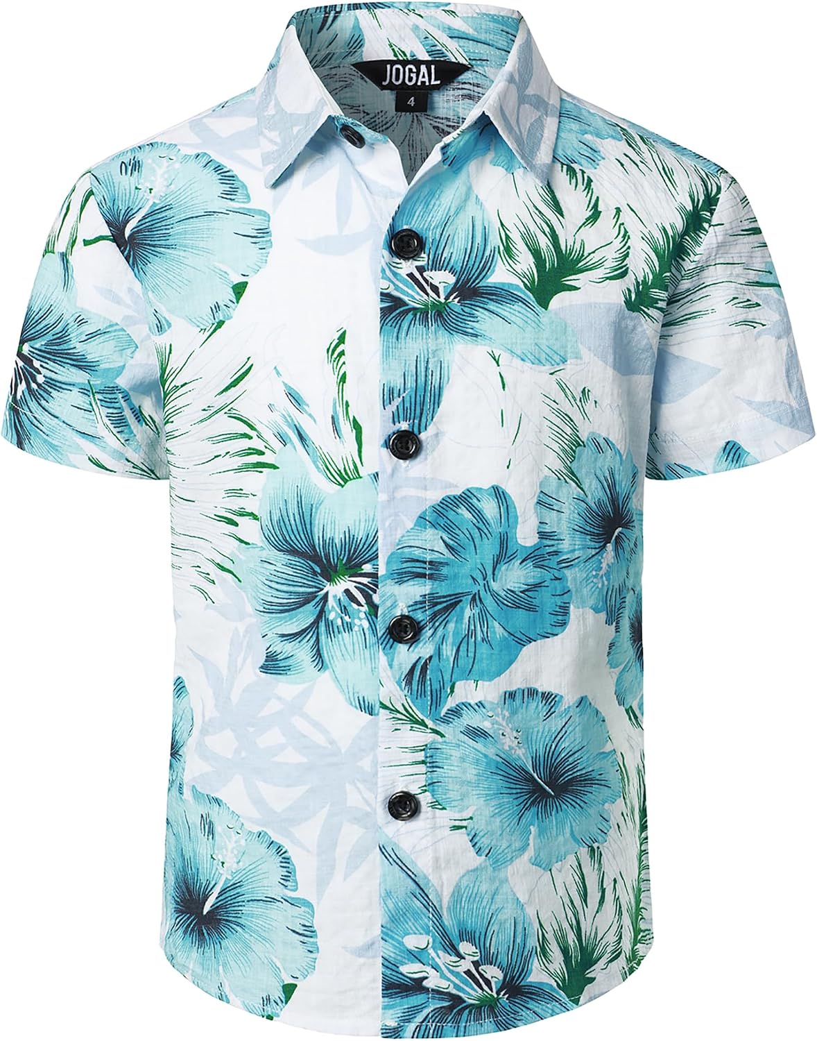 JOGAL C100 boys floral Hawaiian shirt in Pale Blue - front