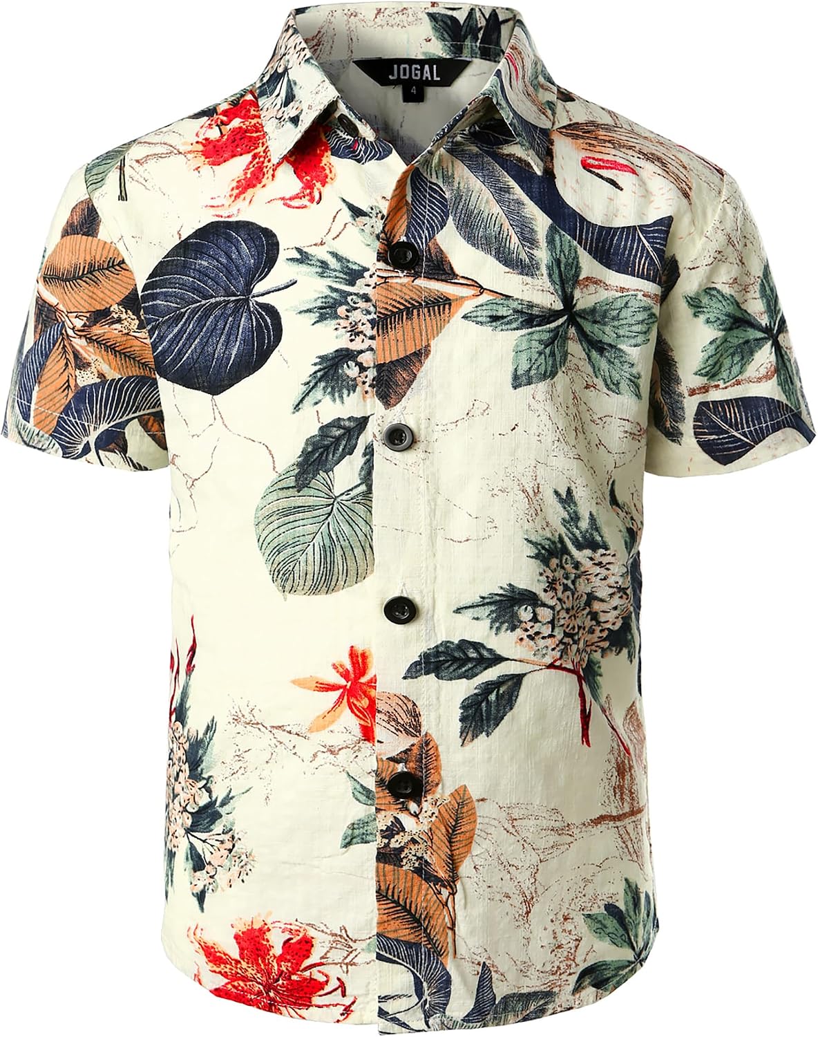 JOGAL C100 boys floral Hawaiian shirt in White - front