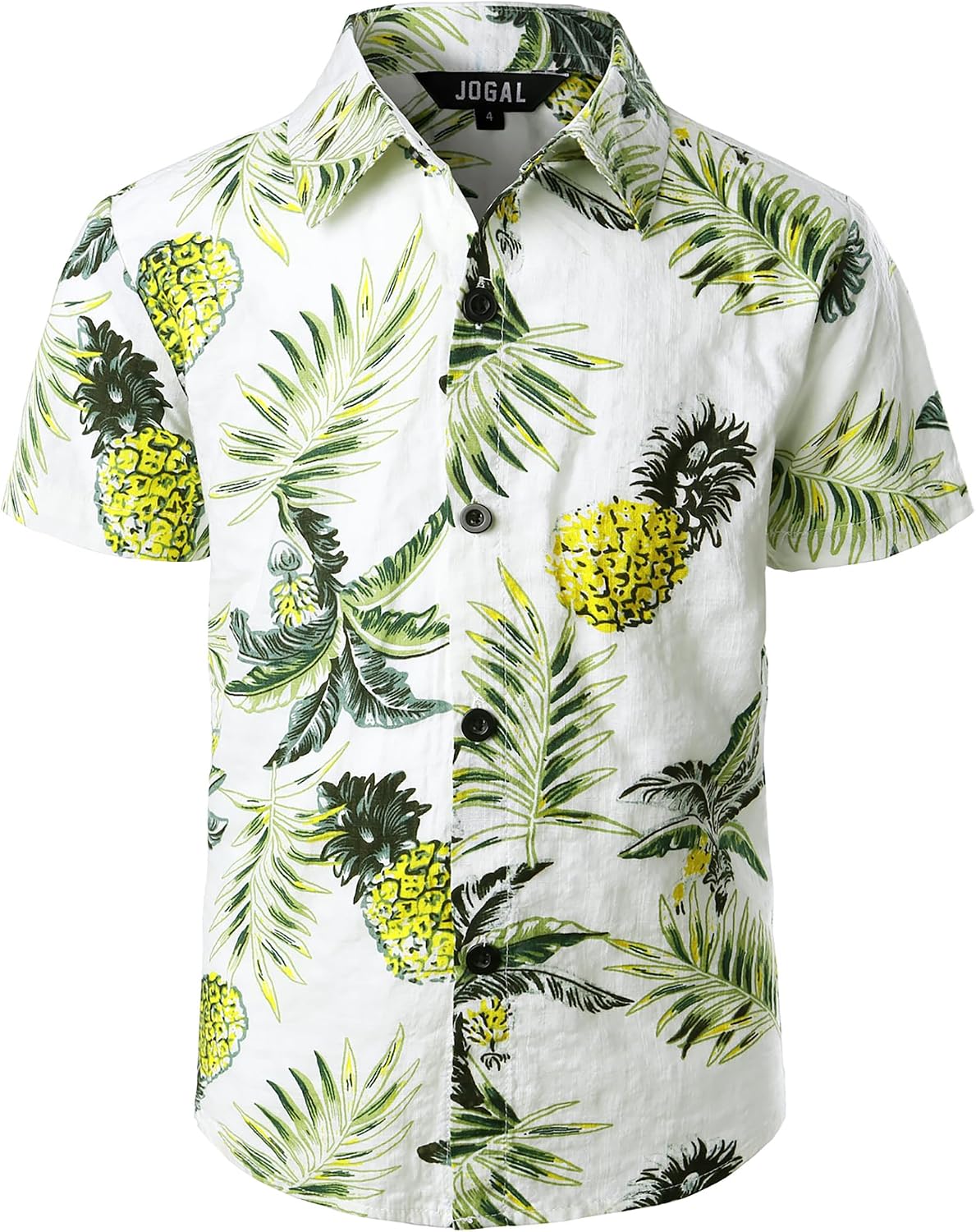 JOGAL C100 boys floral Hawaiian shirt in Whitepineapple - front