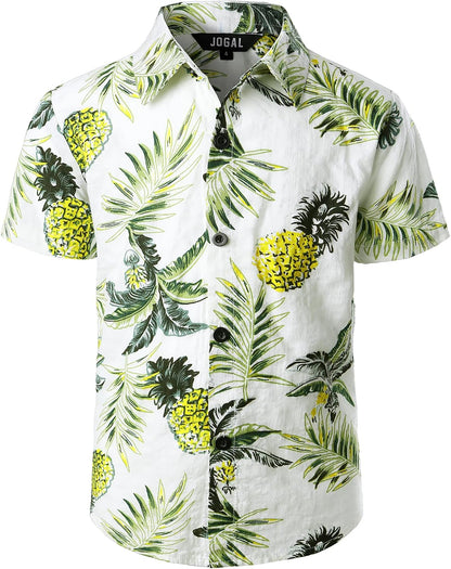 JOGAL C100 boys floral Hawaiian shirt in Whitepineapple - front