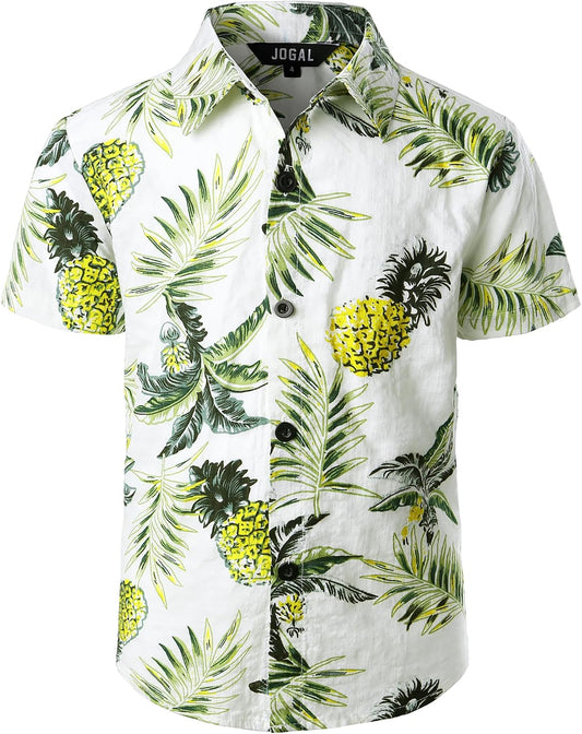 JOGAL C100 boys floral Hawaiian shirt in Whitepineapple - front