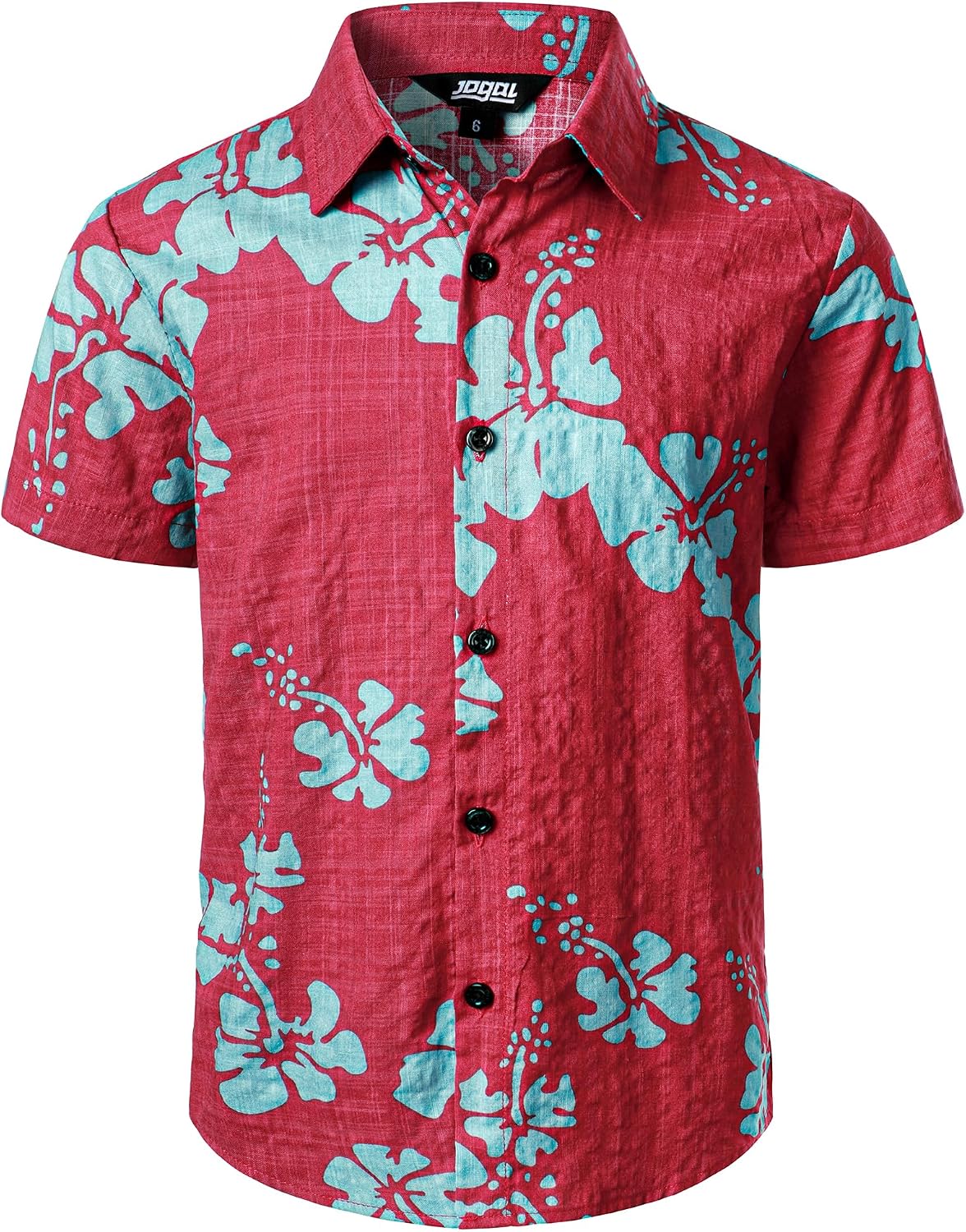JOGAL C100 boys floral Hawaiian shirt in Winered - front