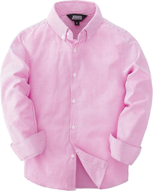 JOGAL Boys' Striped Oxford Long-Sleeve Shirt - Pink - front