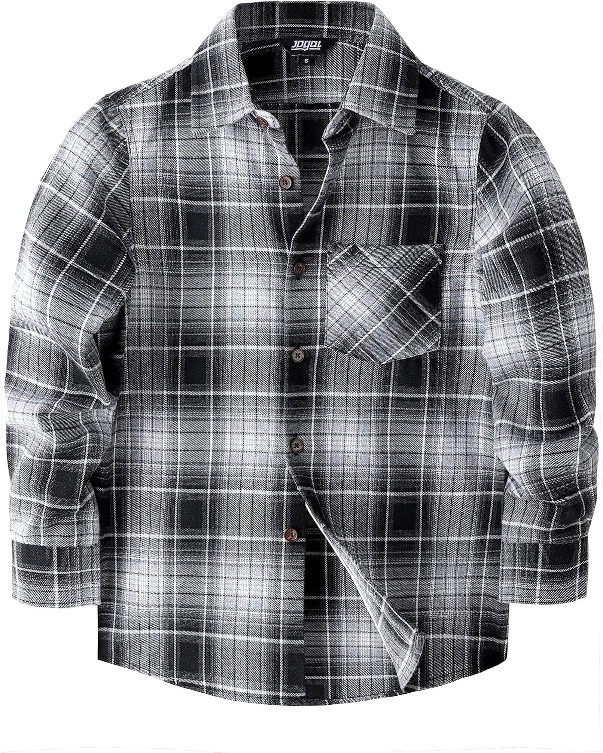 JOGAL Boys' Plaid Flannel Long-Sleeve Shirt - Black Grey - front