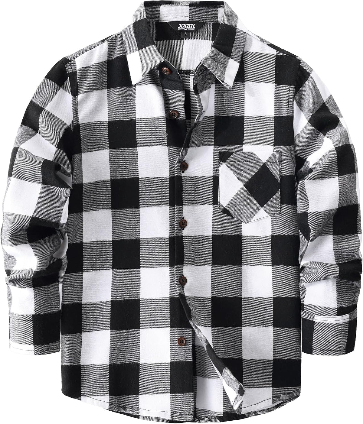JOGAL Boys' Plaid Flannel Long-Sleeve Shirt - Black White - front