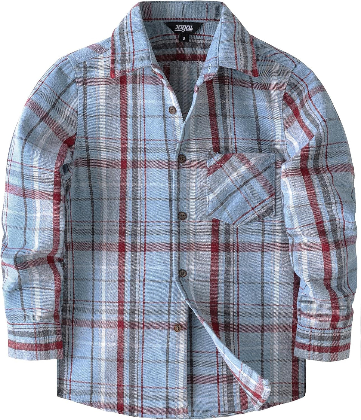 JOGAL Boys' Plaid Flannel Long-Sleeve Shirt - Blue Gray - front