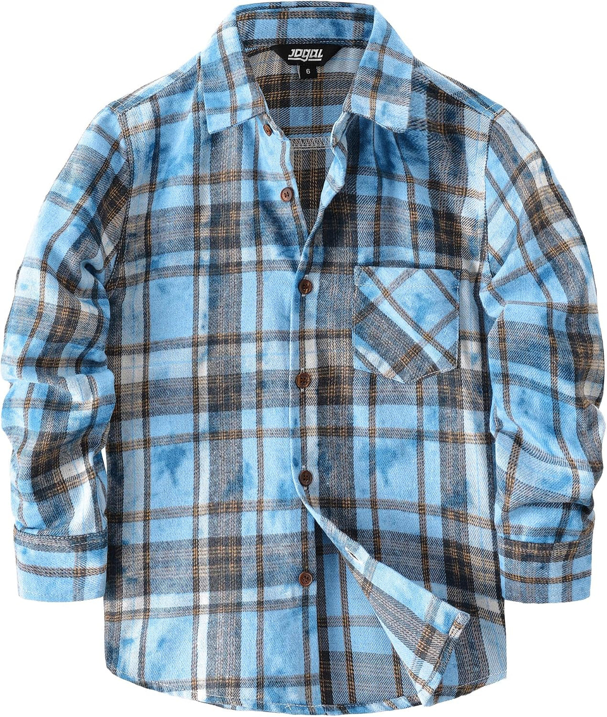JOGAL Boys' Plaid Flannel Long-Sleeve Shirt - Blue Tie-dye - front