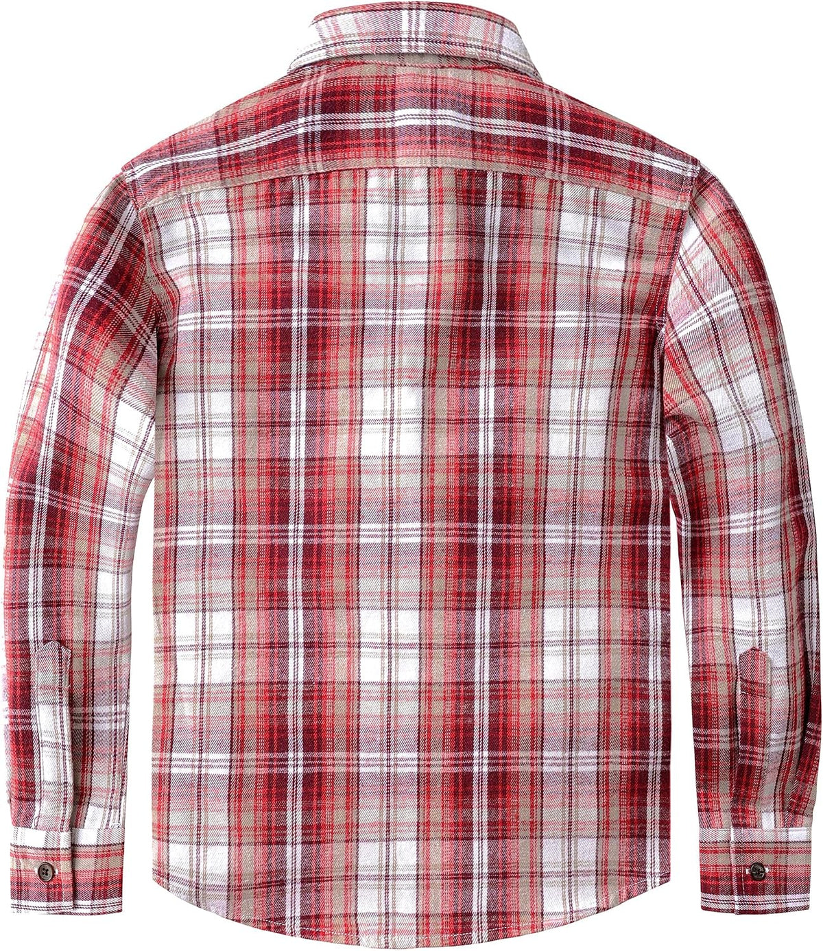 JOGAL Boys' Plaid Flannel Long-Sleeve Shirt - Burgundy - back
