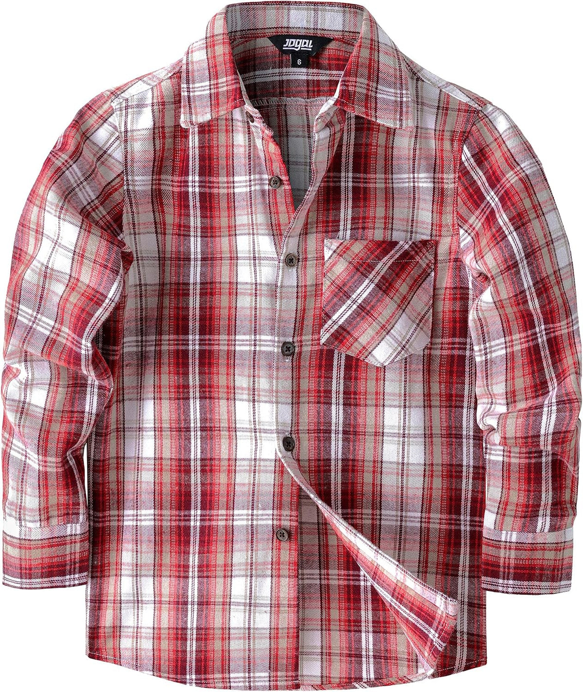 JOGAL Boys' Plaid Flannel Long-Sleeve Shirt - Burgundy - front