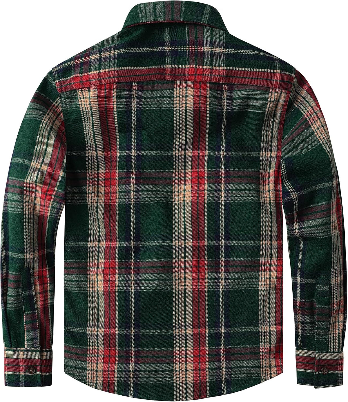 JOGAL Boys' Plaid Flannel Long-Sleeve Shirt - Dark Green Red - back