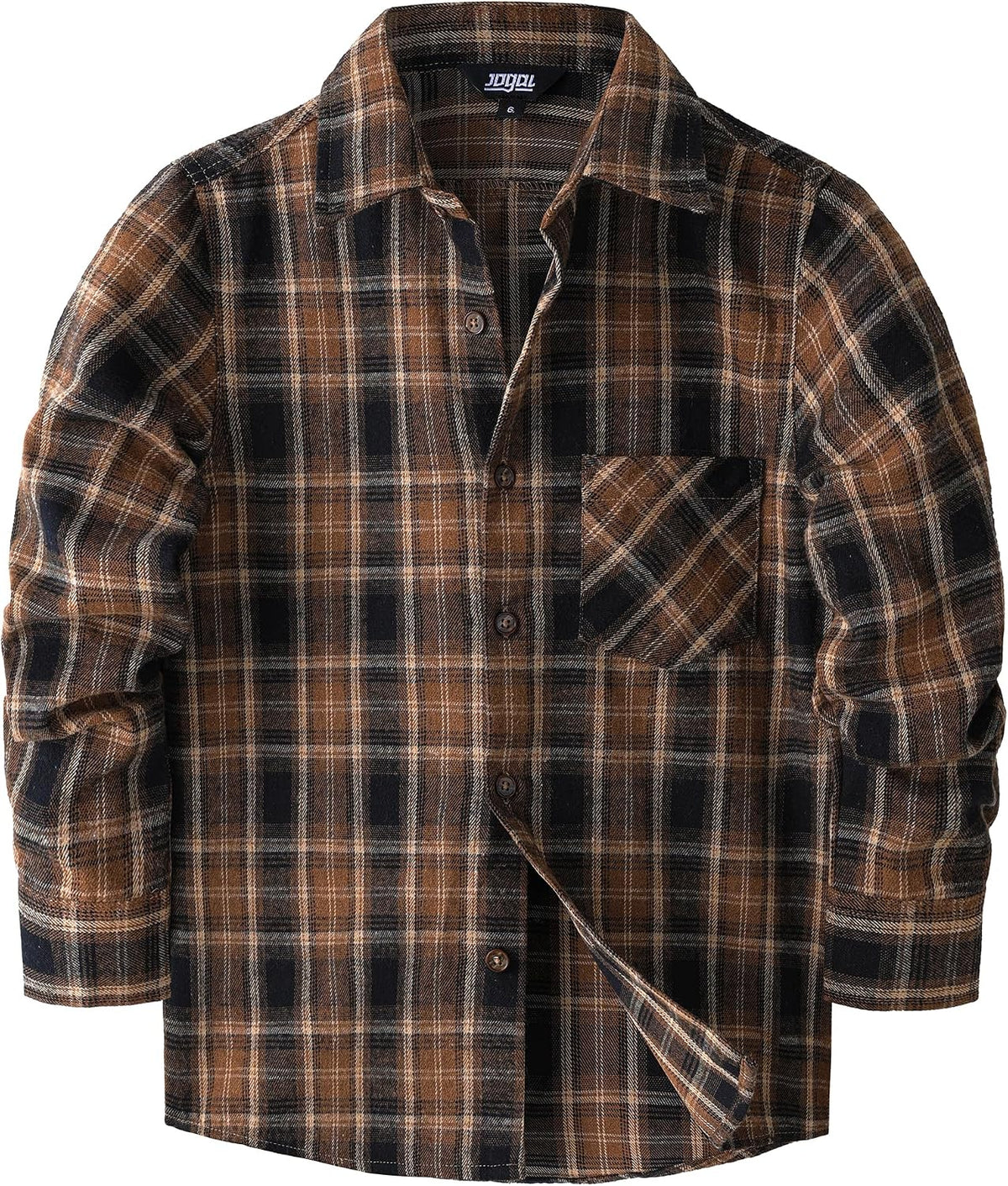 JOGAL Boys' Plaid Flannel Long-Sleeve Shirt - Deep Khaki - front