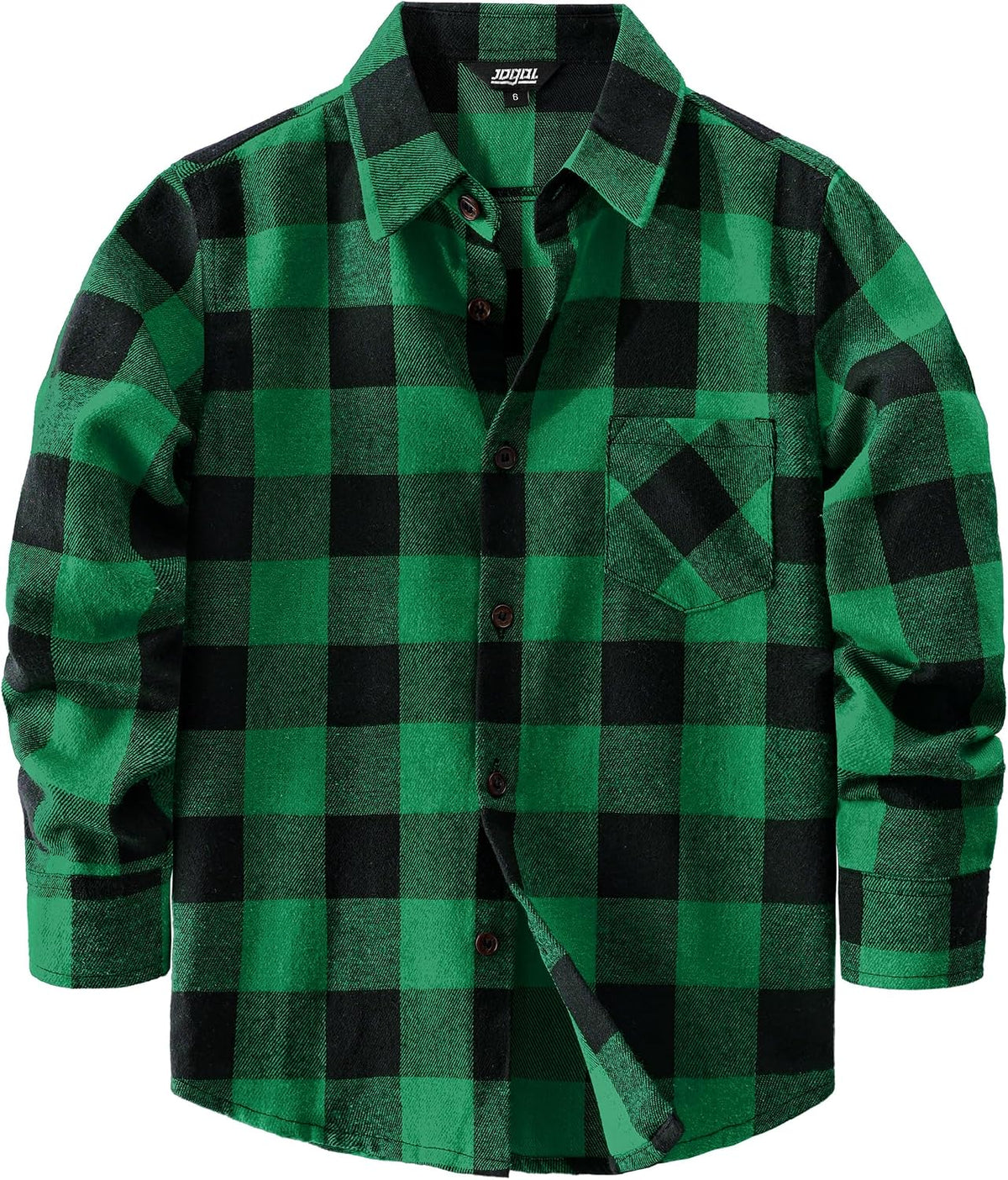 JOGAL Boys' Plaid Flannel Long-Sleeve Shirt - Grass Green - front