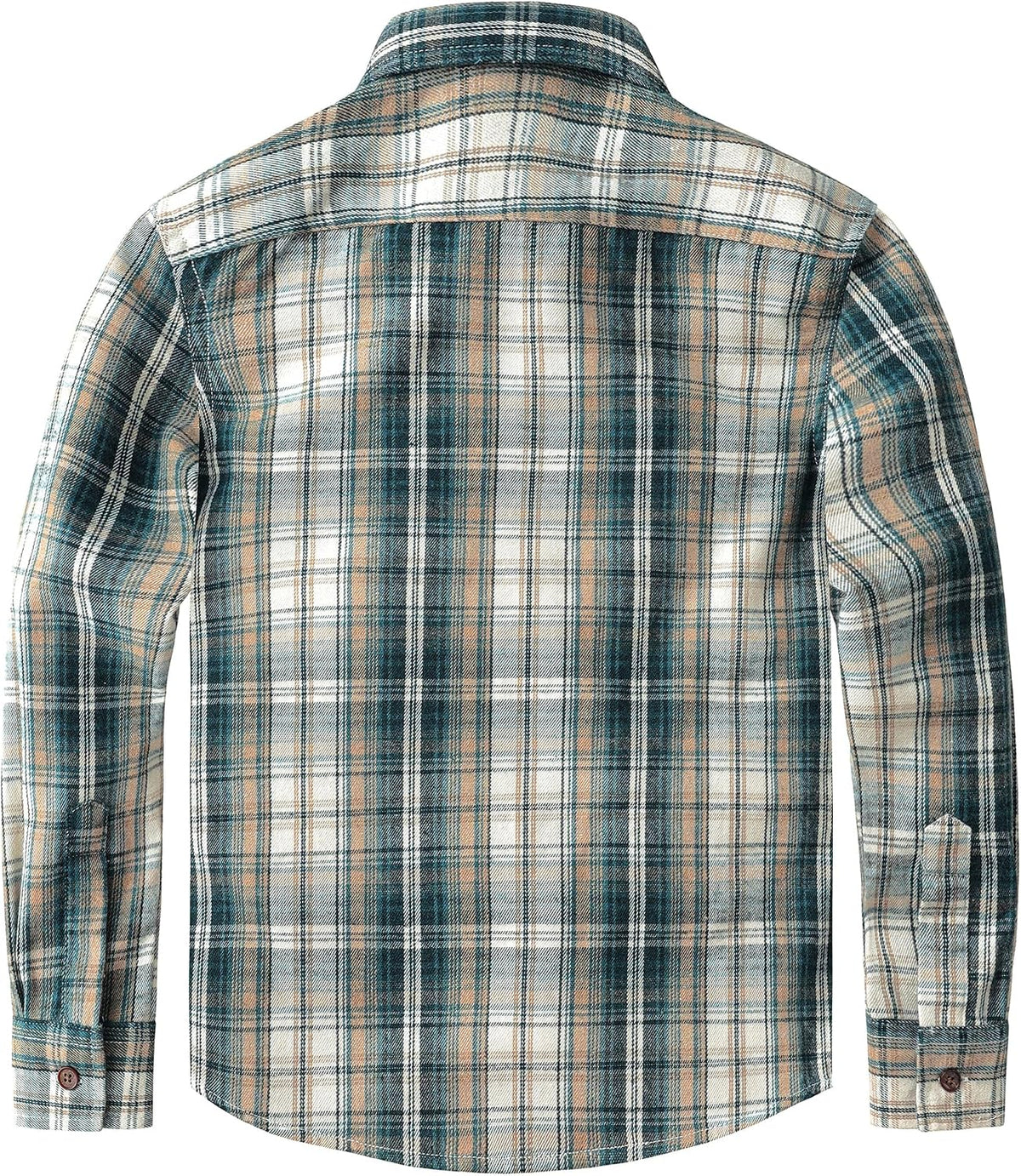 JOGAL Boys' Plaid Flannel Long-Sleeve Shirt - Green Beige - back