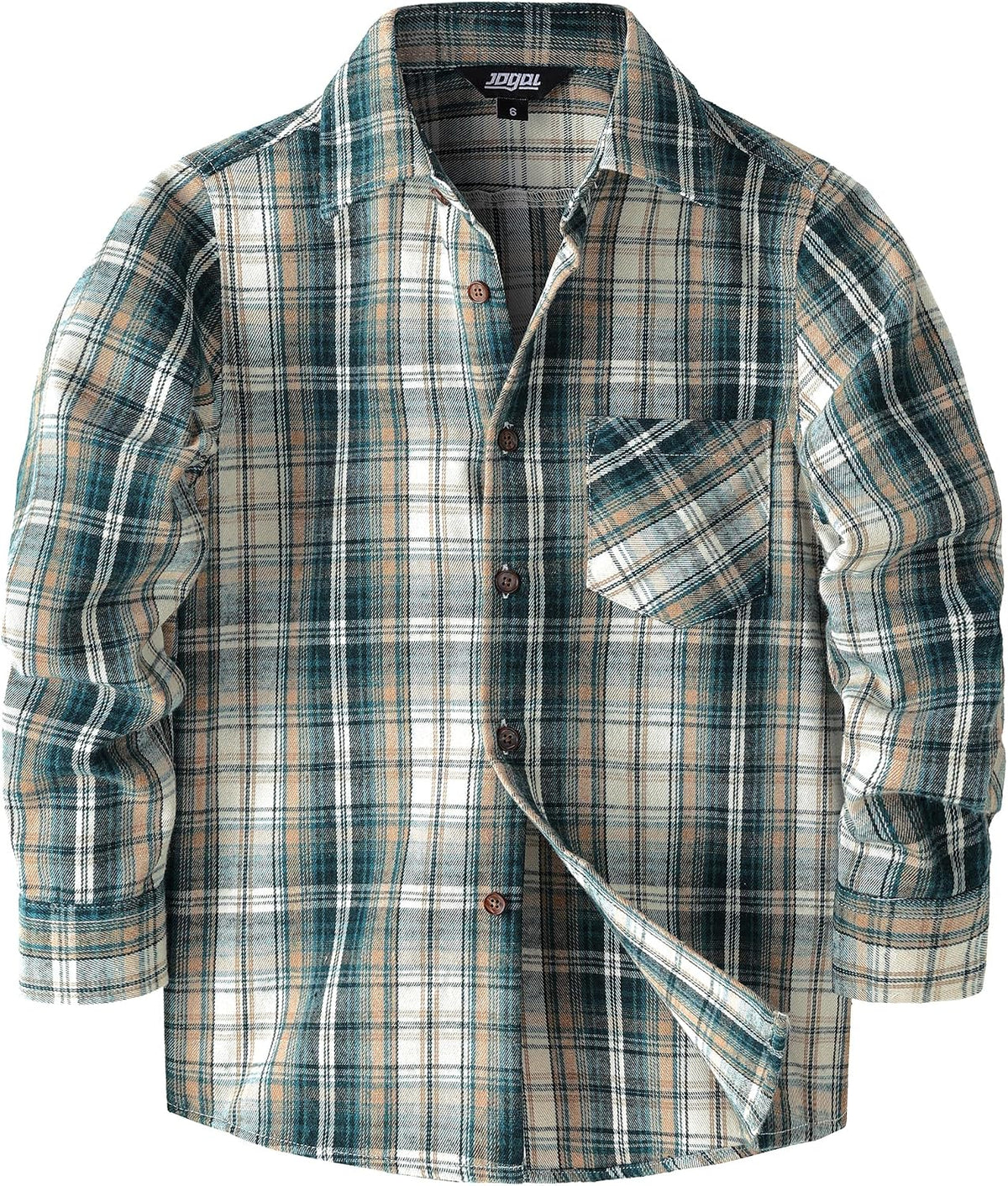 JOGAL Boys' Plaid Flannel Long-Sleeve Shirt - Green Beige - front