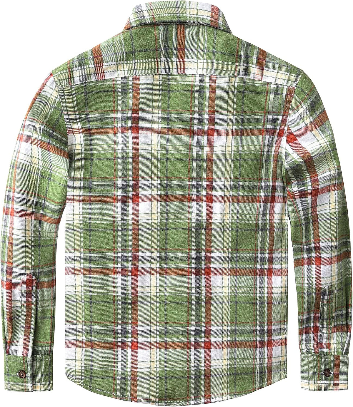 JOGAL Boys' Plaid Flannel Long-Sleeve Shirt - Green Orange - back