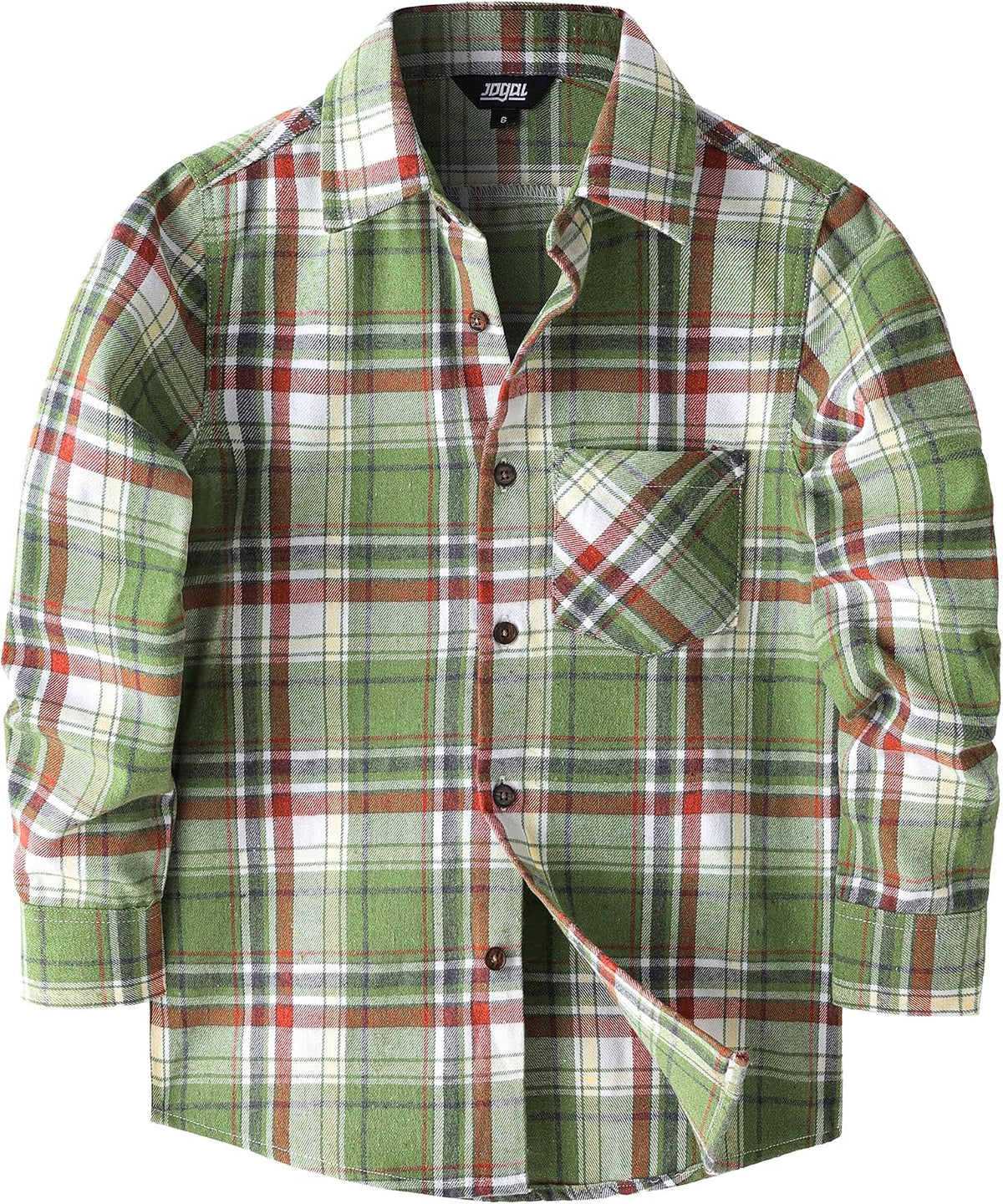 JOGAL Boys' Plaid Flannel Long-Sleeve Shirt - Green Orange - front