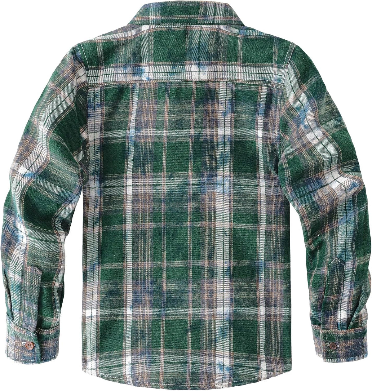 JOGAL Boys' Plaid Flannel Long-Sleeve Shirt - Green Tie-dye - back