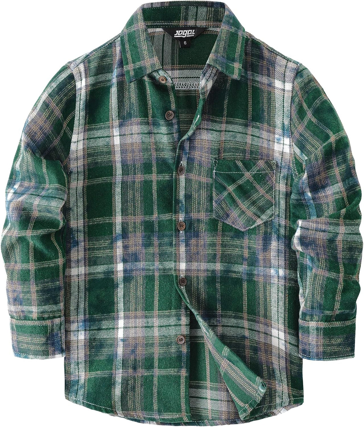 JOGAL Boys' Plaid Flannel Long-Sleeve Shirt - Green Tie-dye - front