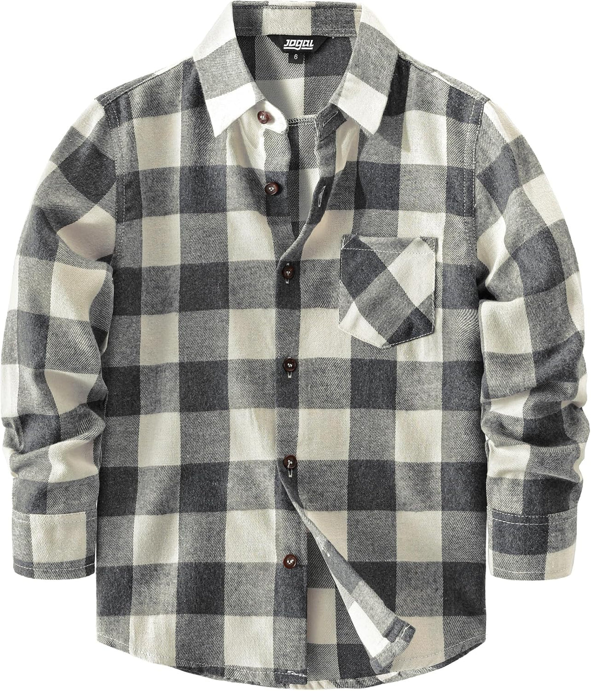 JOGAL Boys' Plaid Flannel Long-Sleeve Shirt - Grey Beige - front
