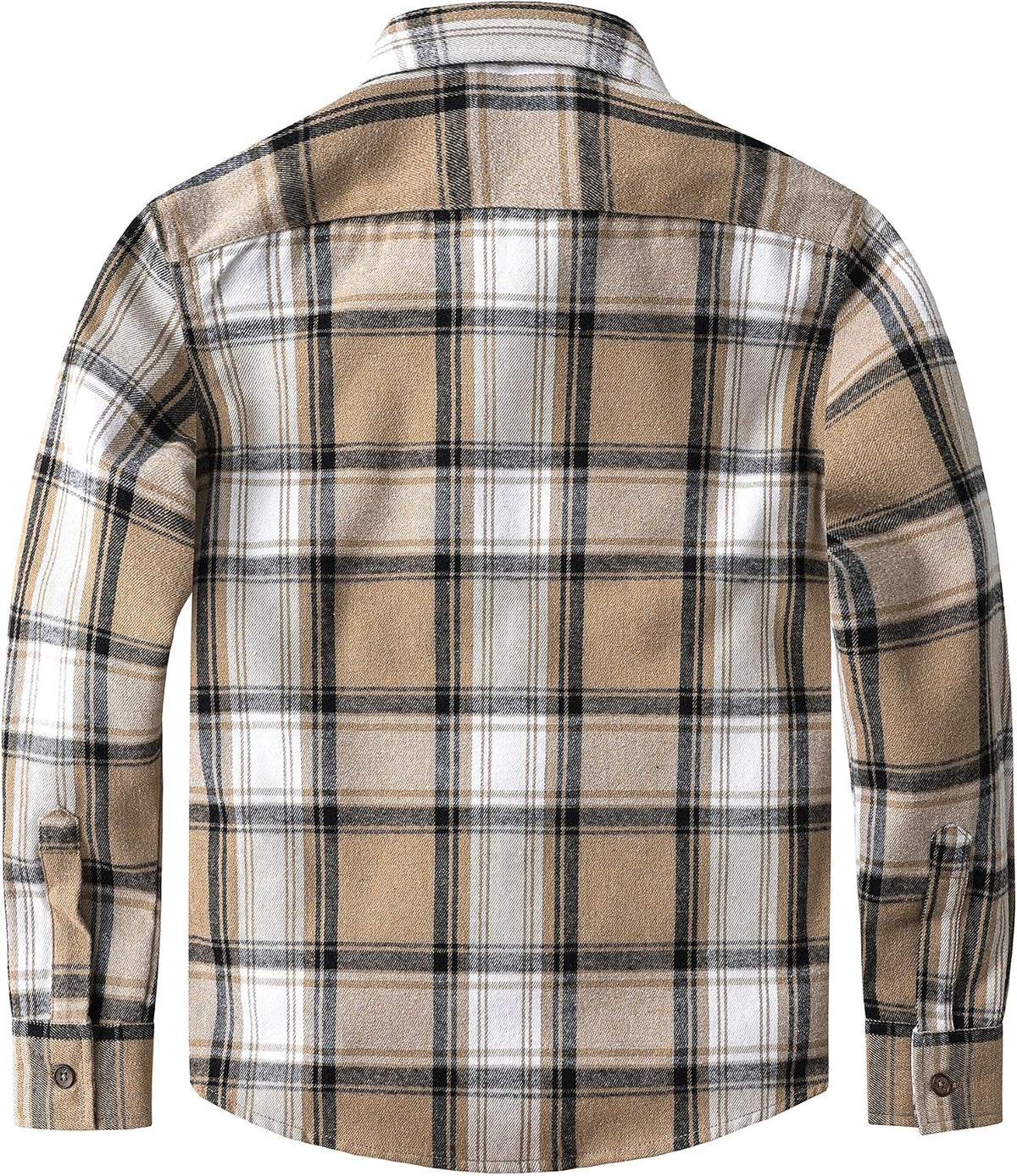 JOGAL Boys' Plaid Flannel Long-Sleeve Shirt - Khaki White - back