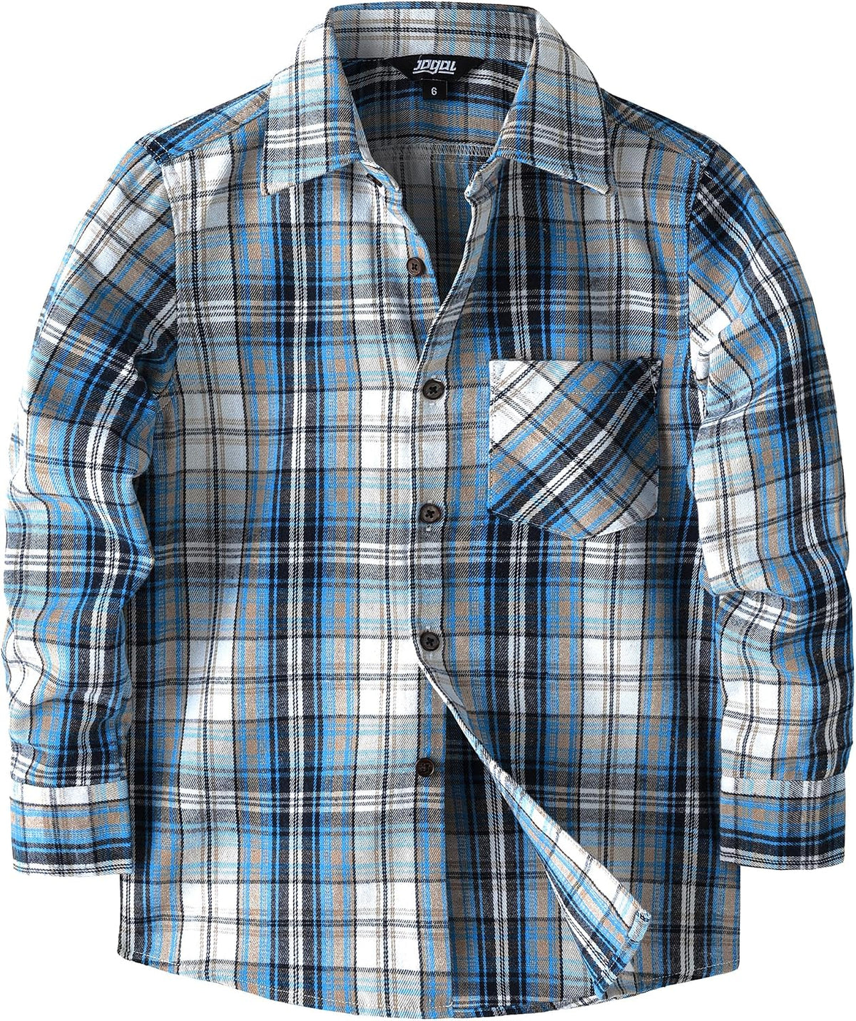 JOGAL Boys' Plaid Flannel Long-Sleeve Shirt - Navy Beige - front