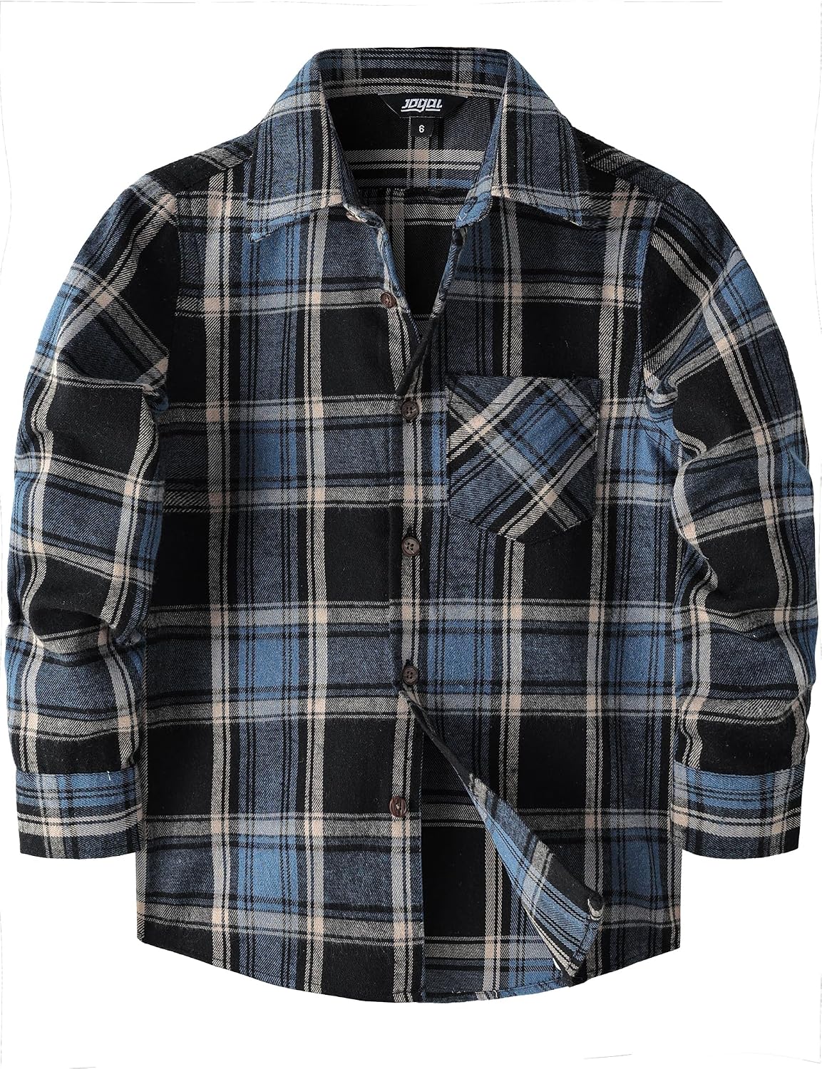 JOGAL Boys' Plaid Flannel Long-Sleeve Shirt - Navy Black - front